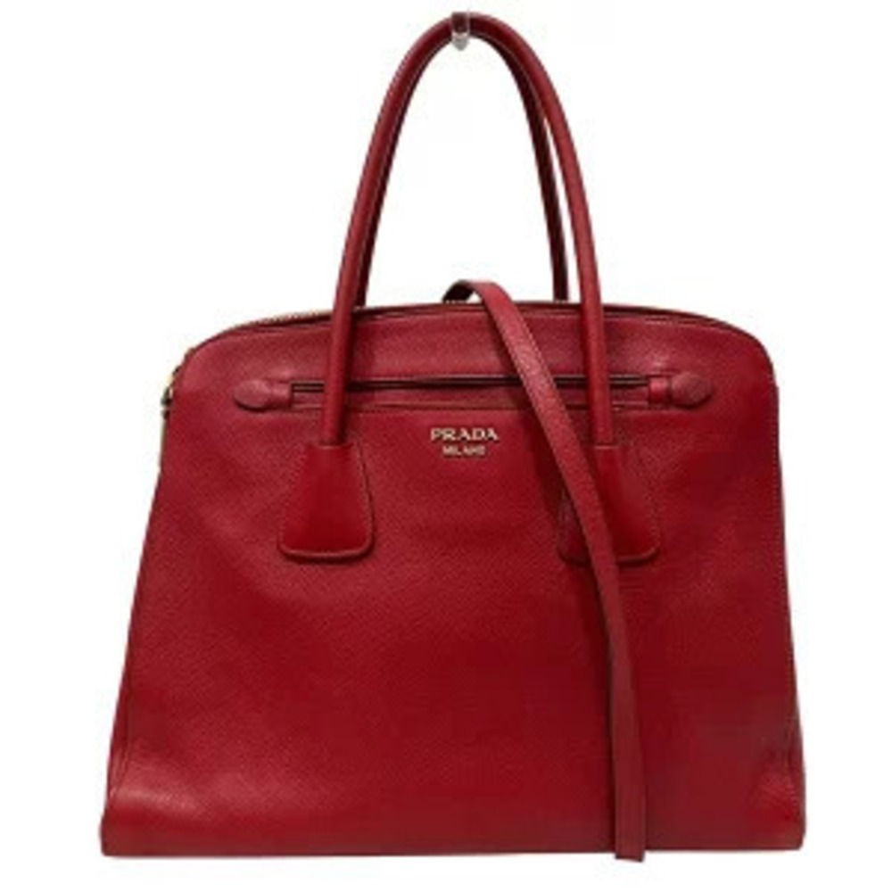 Prada 2way shoulder tote bag dual top handles Milano logo Red